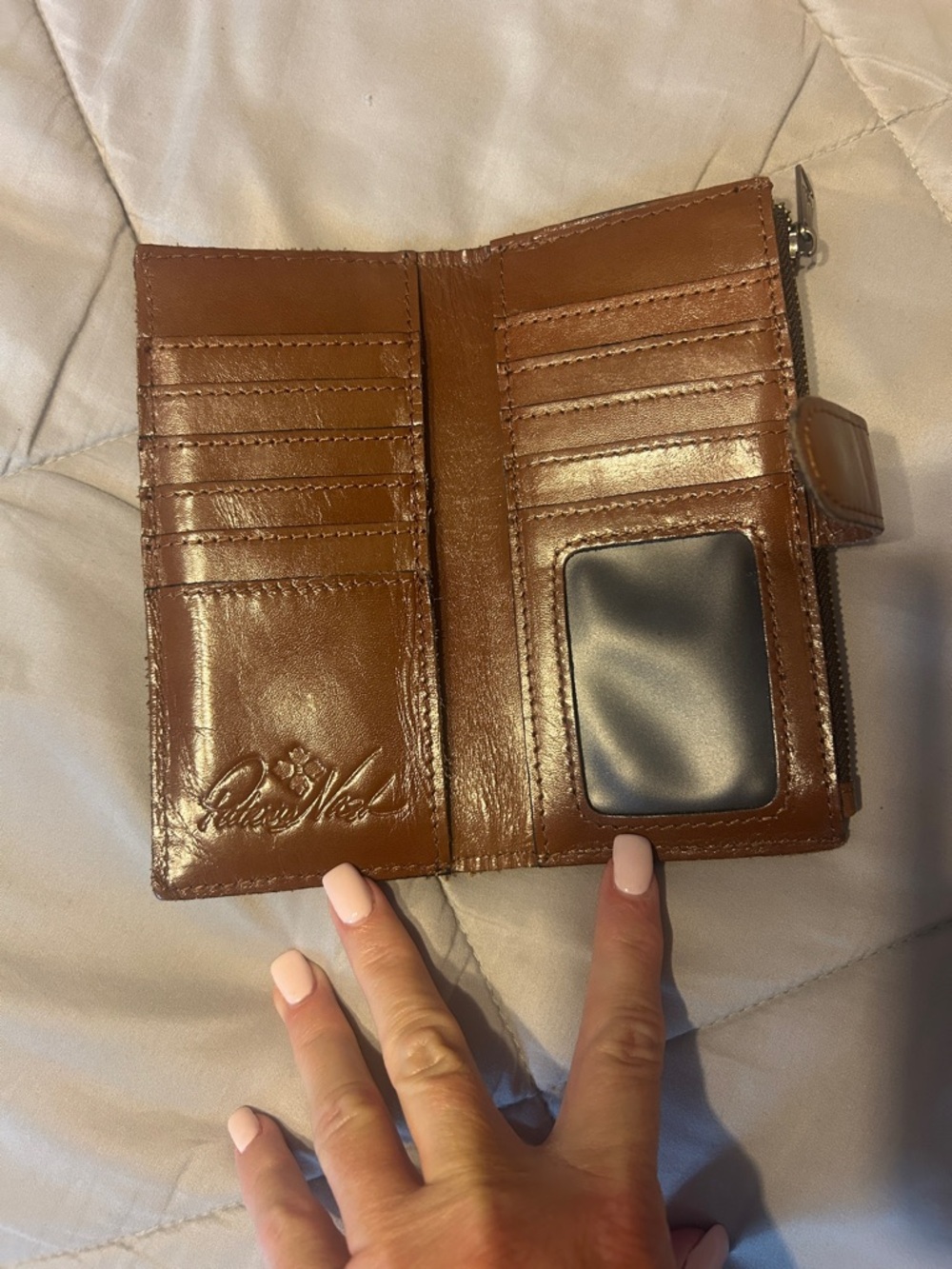 Patricia Nash Brown Leather Map-Print Snap Wallet - Picture 3 of 5